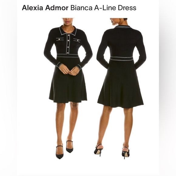 Alexia Admor Bianca Long Sleeve Fit & Flare Knit Dress Black NWT Size Medium - Picture 1 of 11